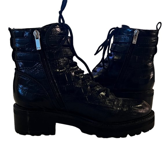 Marc Fisher LTD MLBARREN 2 Black Embossed Leather Combat Boots Size 7.5 M - Picture 4 of 12